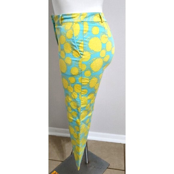 David Brooks High-Waisted Blue Yellow Lemon Print Pants 8 - Picture 2 of 12